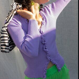 NWT Find Me Now Charlie Ruffle Knit Top Cardigan Purple Y2K Inspired Free People